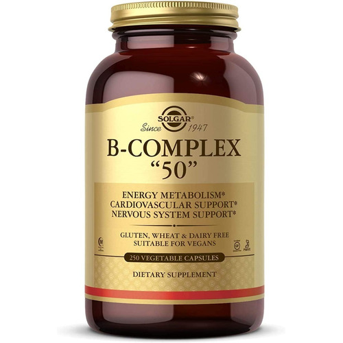 Vitamina B Complex 50 Solgar 250 Capsulas Vegetales Sabor Neutro