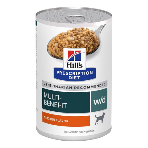 Alimento Hill's Prescription Diet Multi-Benefit w/d para perro adulto todos los tamaños sabor pollo en lata de 370g