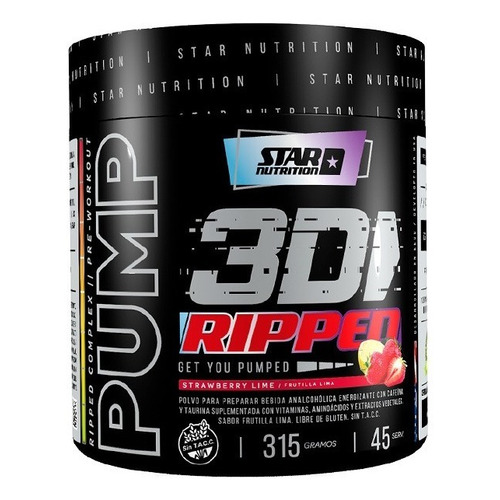 Pump 3d Ripped 315g Star Nutrition Pre Entreno Sabor Strawberry Lime