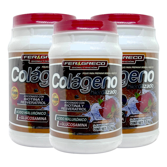 Colágeno Hidrolizado Glucosamina Biotina Manzana Canela 3 Pz