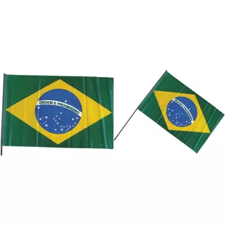 Kit 12 Bandeiras Brasil C\ Cabo 60cm Plástico Copa Eleição