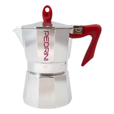Cafetera Pedrini Moka Aluminio Y Roja 3 Tazas 9083-0 P