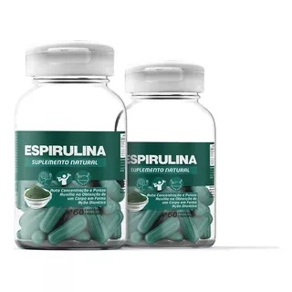 Espirulina Premium 60 Cápsulas De 500mg 2 Potes Spirulina Sabor Sem Sabor