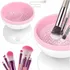 Máquina limpiadora de brochas de maquillaje eléctrica rotativa de color blanco con color rosa