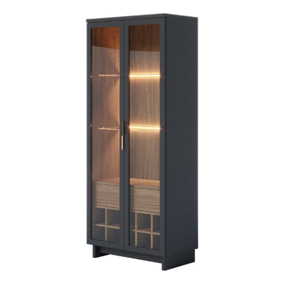 Cristalero Aparador Bar Modular 2 Puertas Vidrio Luz Led