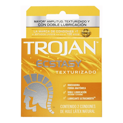 Caja de condones Trojan ecstasy texturizado de hule látex 2 unidades