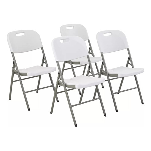 Set De 4 Sillas Plegables Comedor Exterior Jardin Plastico Estructura De La Silla Gris Plomo Asiento Blanco Diseño De La Tela N/a