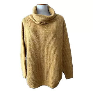 Sweater Pullover Mostaza Canalé Oversize Cuello Volcado Vars