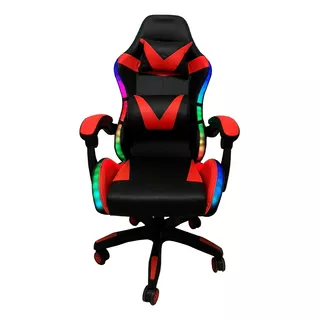 Silla Gamer Con Luces Led Rgb Giratoria Cuero Sintético Color Negro-rojo