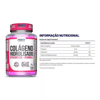 Suplemento En Cápsula Profit Laboratórios  Betacaroteno + Vitamina C Colágeno Hidrolisado Proteínas En Pote De 86g 150 Un