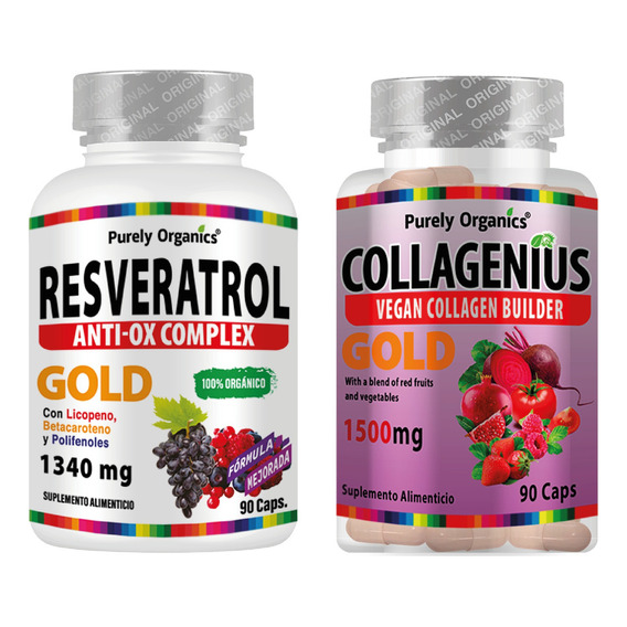 Combo Purely Organics Resveratrol + Collagenius Gold 90 Caps Sabor Sin sabor