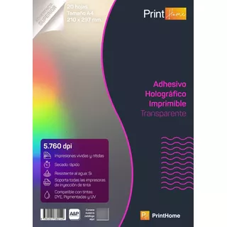 Papel Holográfico Adhesivo Imprimible A4x20hj Transparente