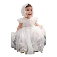 Vestido Branco P/ Bebês Com Touca P/ Batizados Ou Reveillon
