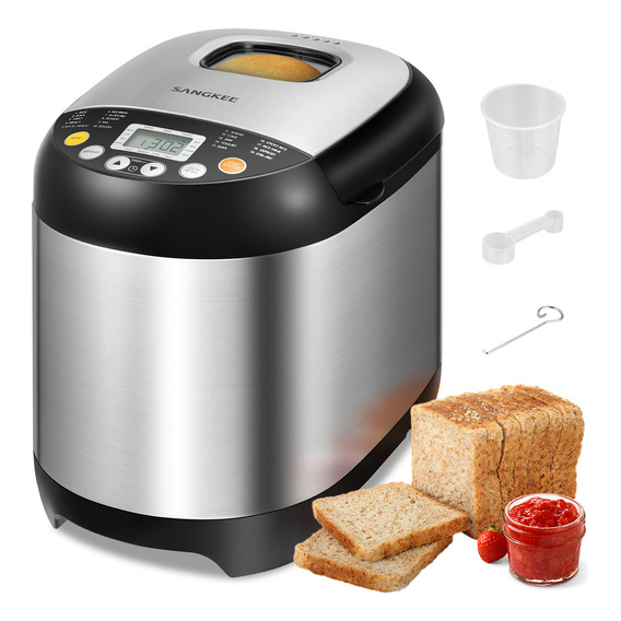 Máquina De Pan,máquina Para Hacer Pan Automática Con Bandeja Antiadherente Para Pan,15h Temporizador Y 1h Para Mantener Caliente, Con 3 Tamaños De Pan /3 Colores De Corteza, Recetas,acero Inoxidable