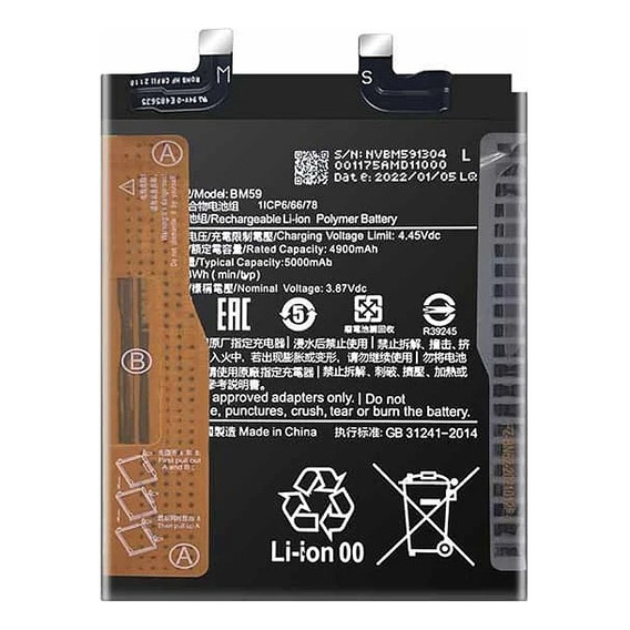 Bateria Original Xiaomi Mi 11t Modelo Bm59 5000 Mah Genuina