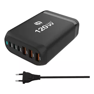 Cargador Rápido 120w Gan3 Pd 65w 20v Usb-c 6 Puertos