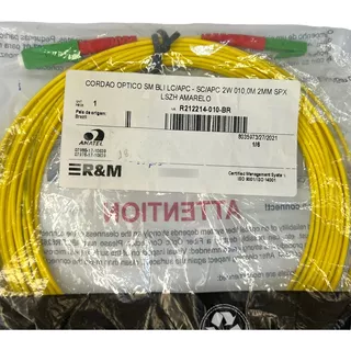 Cordão Optico Fibra  Lc-apc / Sc-apc  Sm 10m Amarelo