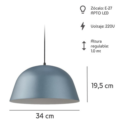 Lampara Colgante Campana Nórdico Bell 15 Celeste Pastel  