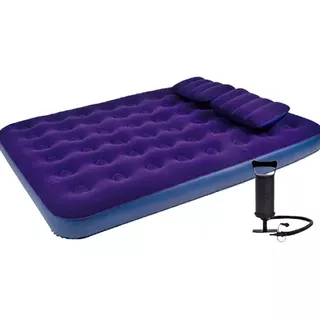 Colchon Inflable 2 Plazas Con 2 Almohadas Mas Inflador Exahome 191x137x22 