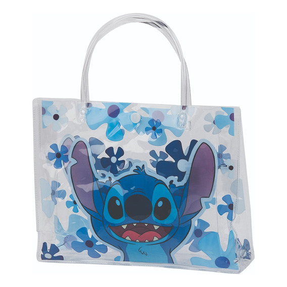 Bolsa Transparente Casual Stitch Azul 110-74 Correa de hombro Blanco Diseño de la tela Floreado