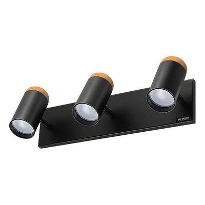 Aplique 3 Luces  Negro Con Madera Apto Led Cabezal 3002