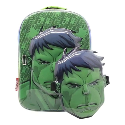 Mochila Hulk Espalda Con Mascara 12 Pulgadas Sp005 Color Verde