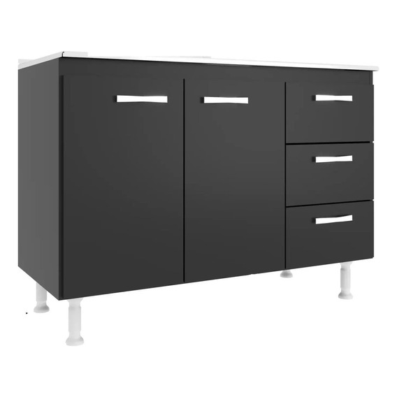 Bajo Mesada 2 Puertas + 3 Cajones Para Cocina Muebles Web Color Negro