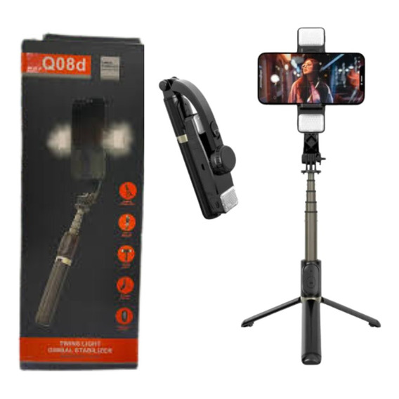 Gimbal Estabilizador Selfie Stick Trípode Q08d Con Luz Led