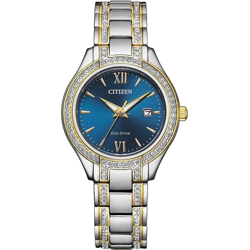 Reloj Citizen Fe1234-50l Eco-drive Elegance Dama Time Square Color de la correa Plateado/Dorado Color del bisel Plateado Color del fondo Azul