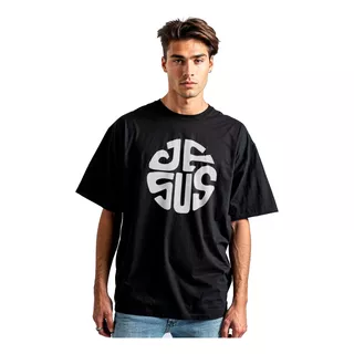 Camiseta Oversized Masculina Preta Jesus