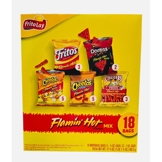 Mix Flaming Hot 18 Bolsas Cheetos, Doritos, Producto Importd