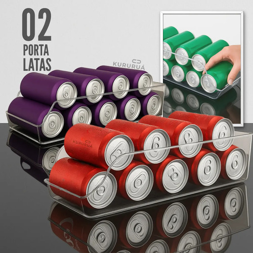 Kit 02 Organizador Lata Suporte Geladeira Multiuso Porta Latas Refrigerante Cerveja Cozinh...