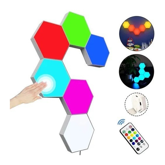 Set De 3 Luces Hexagonales Led Rgb + Control - 16 Colores