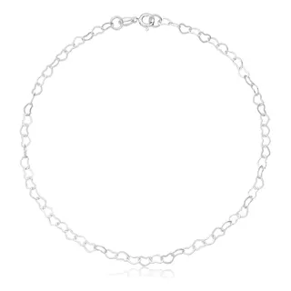 Pulseira De Prata 925 Elos De Coração Comprimento 18 Cm