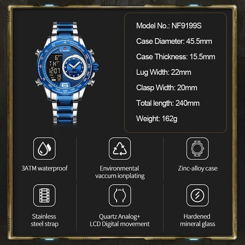 Reloj Luminoso Impermeable Naviforce De Lujo Para Hombre Color Del Fondo Negro