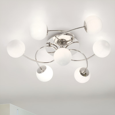 Plafon Techo 7 Luces Globo Opal G9 Linea Relleu Cromo Rd