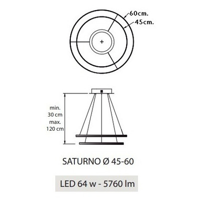 Colgante Led Saturno 64w Doble Aro Ø 60 + 45 Diseño Moderno