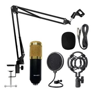 Microfone Podcast Condensador Cardioide Preto/dourado