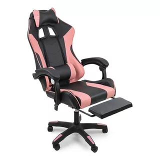 Cadeira Gamer Stillus Ergonômica Com Apoio Para Os Pés Cor Preto E Rosa