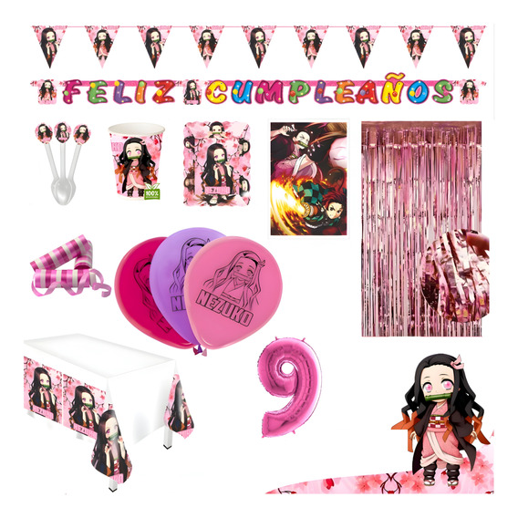 Kit Infantil Decoración Fiesta - Nezuko Demon Slayer X36 Inv