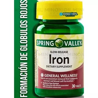 Spring Valley Iron 45 Mg 30 Comprimidos, Sabor Sem Sabor