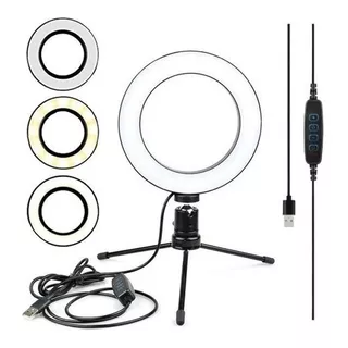 Ring Light Iluminador Selfie Makeup Tripé Mesa Luz Contínua Cor Da Estrutura Preto