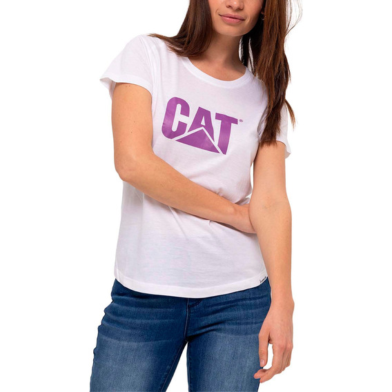 Remera Caterpillar Cat Logo Scoop Neck White/purple Dama