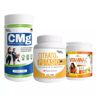 Trio Promo Citrato De Potasio 1 Kg+vit C 500 G+citrato Mg1kg