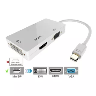 Convertidor 3en1 Thunderbolt Mini Displayport A Hdmi Vga Dvi Color Blanco