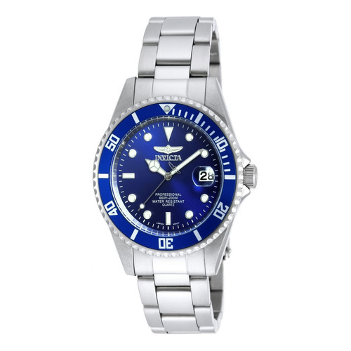 Reloj pulsera Invicta Pro Diver 9204ob de cuerpo color acero, analógico, para hombre, fondo azul, con correa de acero inoxidable color acero, agujas color blanco, dial blanco y acero, minutero/s