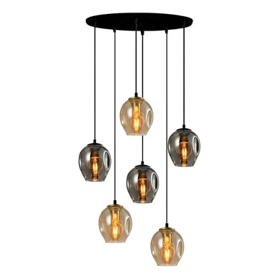 Colgante 6 Luces Ástrid Ambar Base Redonda 48cm Apto Led E27 Ámbar