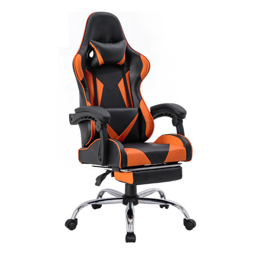 Silla de escritorio Ph Import Premium1 24587-PRE gamer ergonómica  negra y naranja con tapizado de cuero sintético