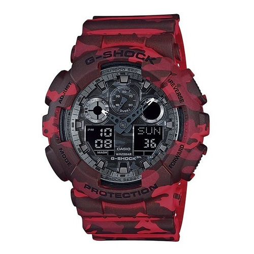 Reloj Casio G-shock Hombre Ga-100cm-4a Color de la malla Rojo camuflado Color del bisel Rojo camuflado Color del fondo Negro