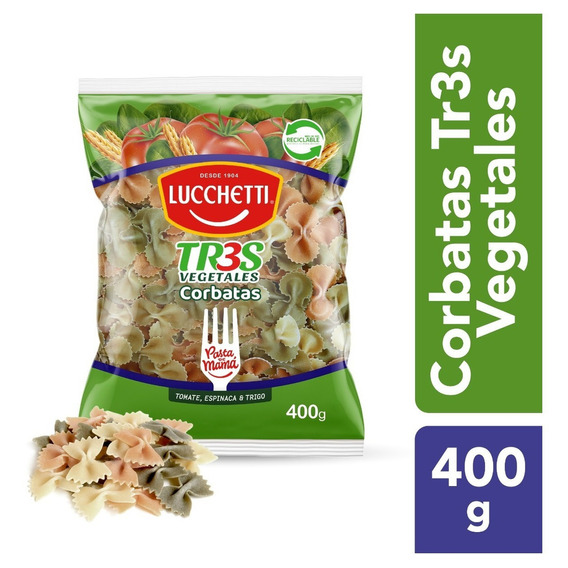 Pasta Corbatas Lucchetti N°88 Tr3s Vegetales 400g